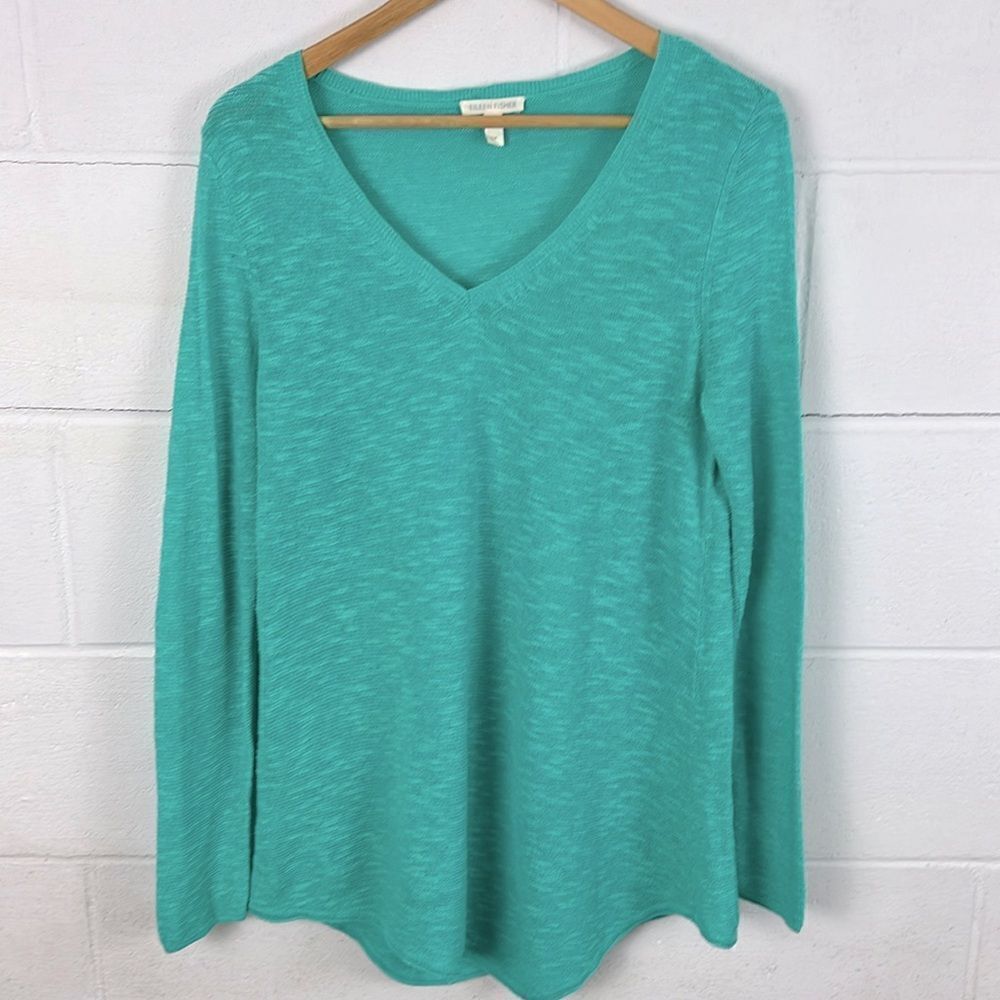 Eileen Fisher Aqua V-Neck Lightweight Knit Sweater